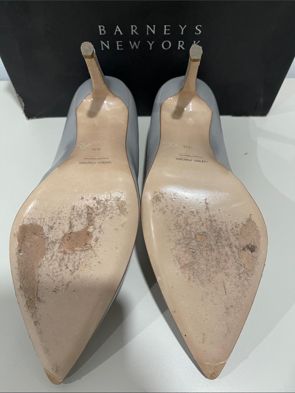 Barneys New York Gray Pointed-Toe Leather Heels Pumps SZ. 10 - Picture 5 of 9